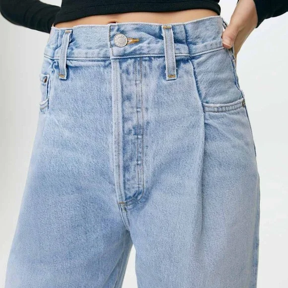 Agolde Fold Waistband Jean Straight Leg Size 26 Cotton Pleated - Picture 6 of 16